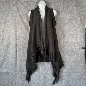 Democracy Alpaca Wool Fringe Cardigan Sweater Vest Womens Medium Gray Cabincore